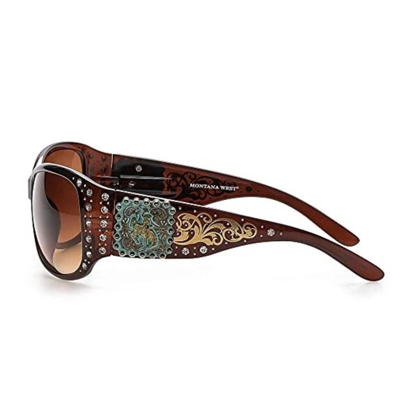 Montana West Sunglasses in Coffee w/Bucking Bronco Concho Accents